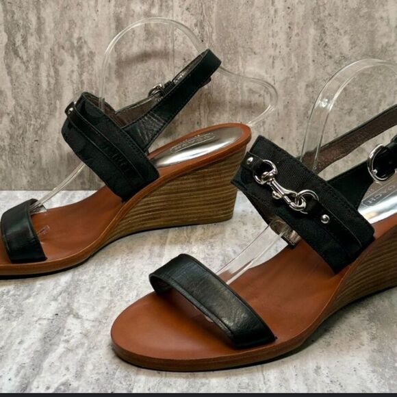 COACH PAM SIG C LOGO LEATHER WEDGE HEELS SANDALS - Picture 1 of 16